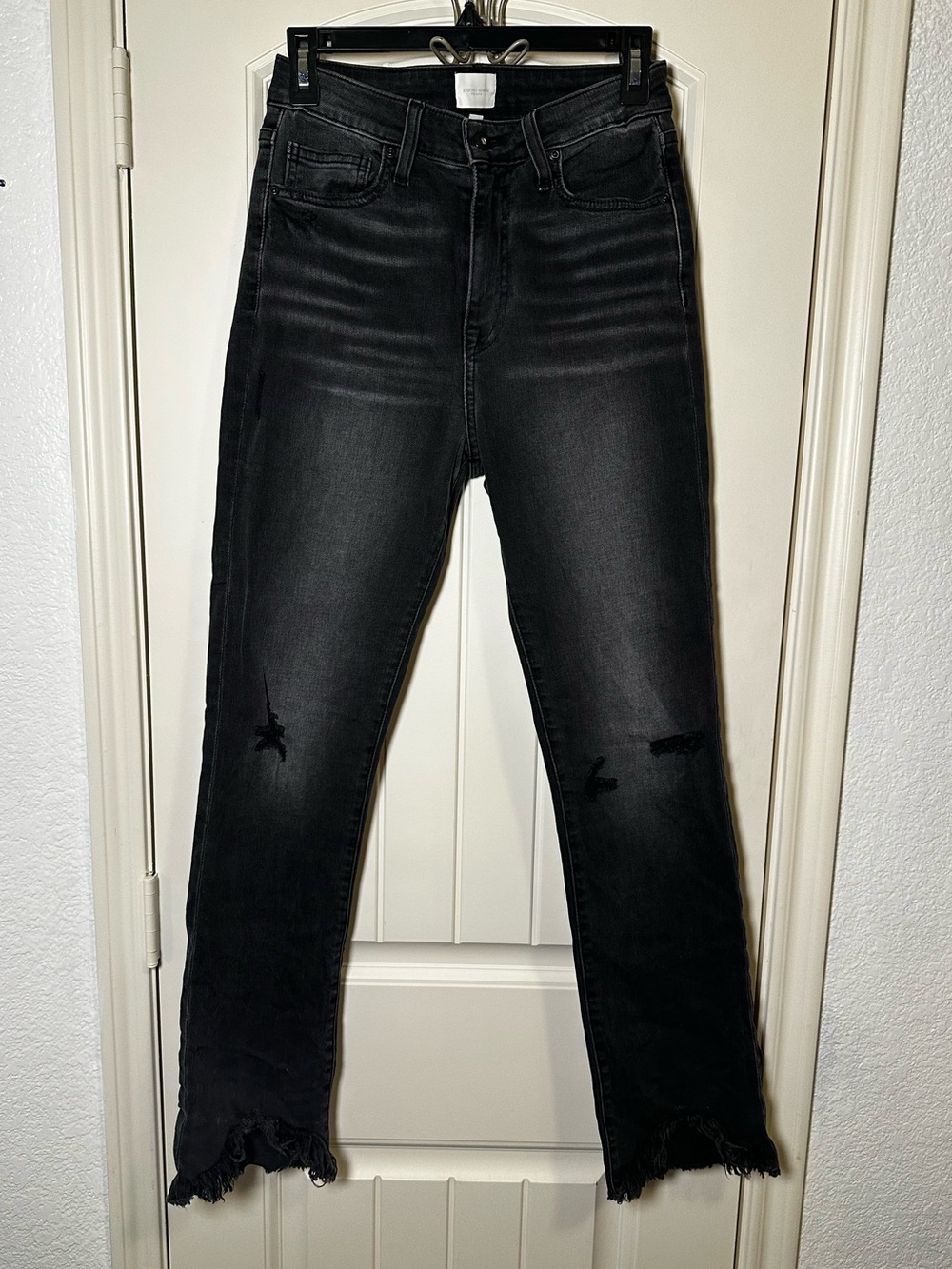 Jonathan Simkhai Gray Black High-Rise Distressed Raw Hem Cropped Jeans size 27